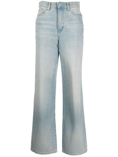 Kenzo Logo-patch Wide-leg Jeans In Blue