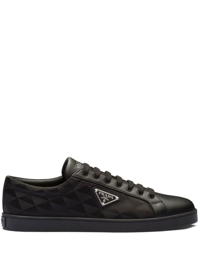 Prada Triangle-logo Lace-up Sneakers In Black