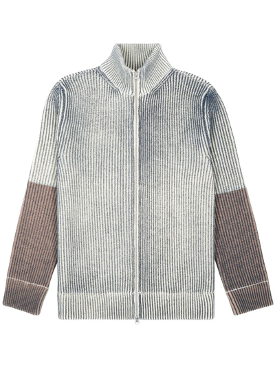 Mm6 Maison Margiela Striped Ribbed-knit Cardigan In Brown