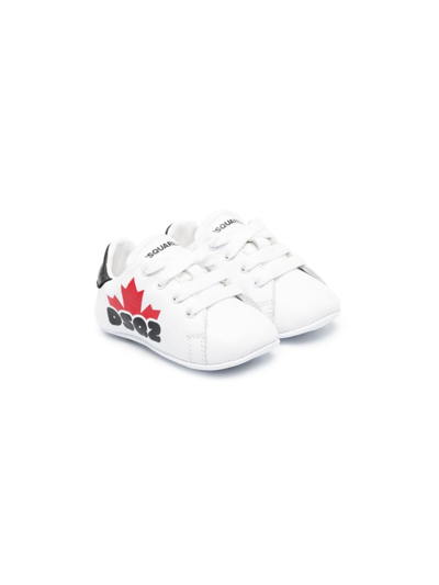 Dsquared2 Babies' Logo-print Leather Sneakers In White