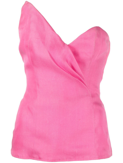Pre-owned Saint Laurent 1990 Asymmetric Silk Bustier Top In Pink