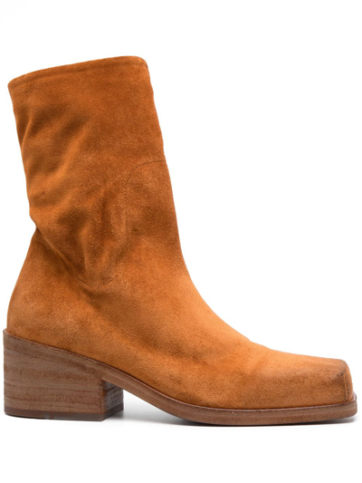 Marsèll Square-toe Suede Calf-high Boots In Orange