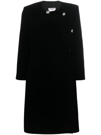 Pre-owned Saint Laurent 1990s Velvet Long-sleeve Dress In Black