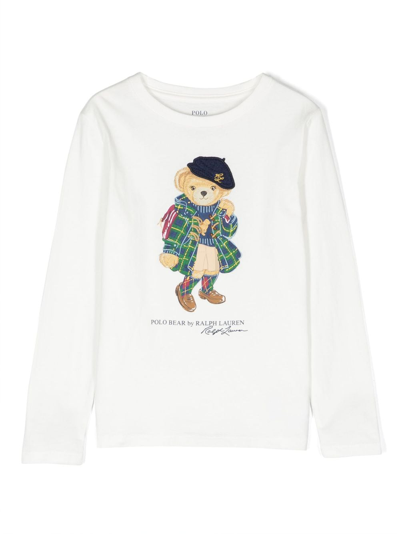 Ralph Lauren Kids' Polo Bear Logo-print T-shirt In Neutrals
