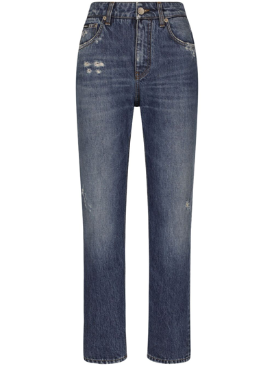 DOLCE & GABBANA LOGO-PLAQUE STRAIGHT-LEG JEANS