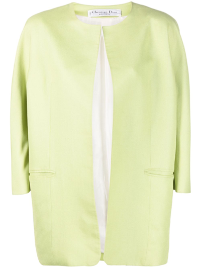 Pre-owned Dior 1980s  Collarless Open-front Silk Jacket In Green