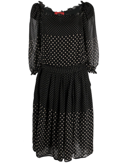 Pre-owned Valentino 1990s Polka-dot Sheer Silk Dress In Black