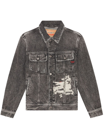 Diesel Trucker Jacket With Destroyed Detail In Black