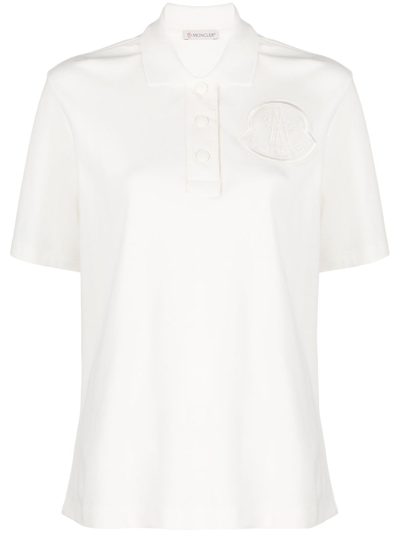 Moncler White Embroidered Polo In 034 White