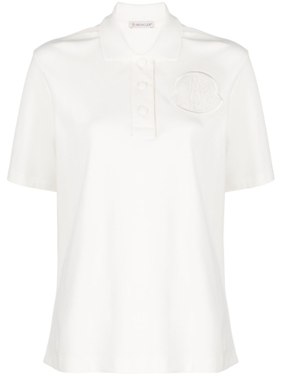 Moncler White Embroidered Polo