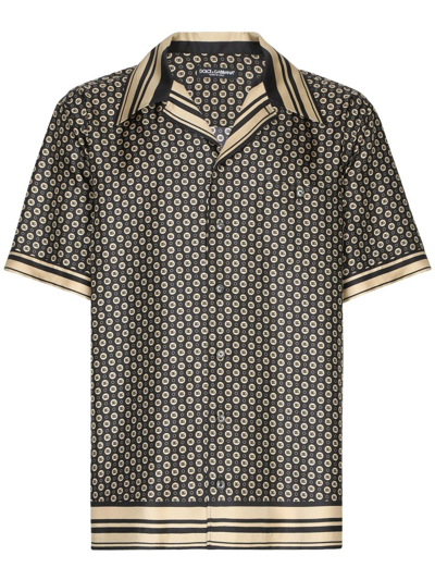 Dolce & Gabbana Geometric-print Silk Shirt In Black