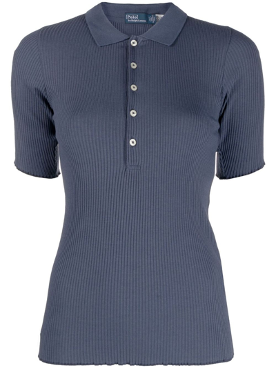 Polo Ralph Lauren Ribbed Polo Top In Blue