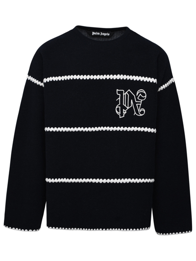 Palm Angels Navy Wool Crew-neck Sweater In Blue