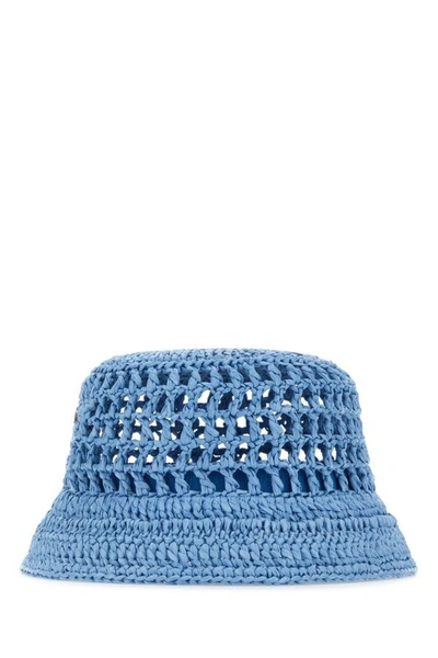 Prada Raffia Bucket Hat In Blue