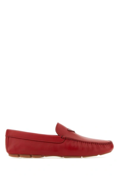 Prada Man Red Nappa Leather Loafers In Burgundy