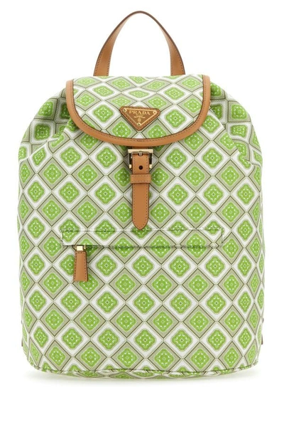 Prada Woman Printed Re-nylon Backpack In Green