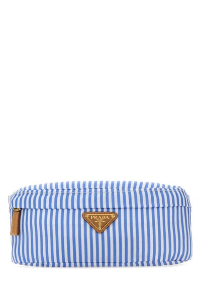 Prada Man Printed Re-nylon Belt Bag In Blue