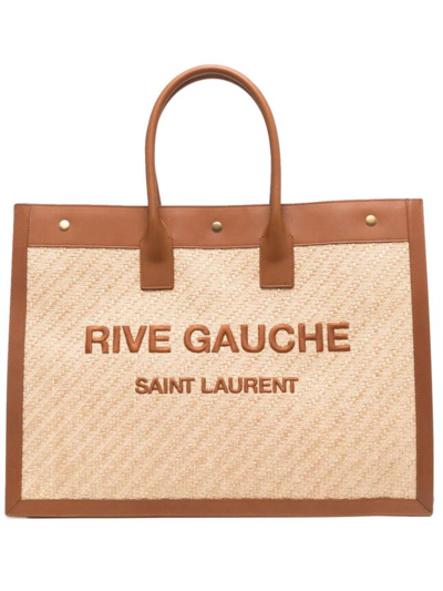 Saint Laurent Large Rive Gauche Leather Tote Sea Salt