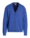 Kenzo Boke Flower-patch Wool Cardigan In Blue