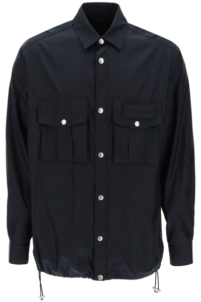 Balmain Men's Monogram Jacquard Nylon Overshirt In Black