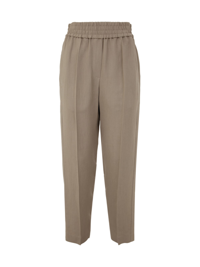 Brunello Cucinelli Elastic Band Pants In Brown