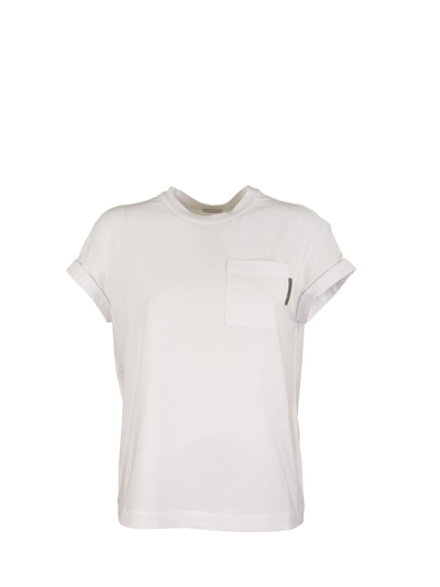 Brunello Cucinelli Short Sleeve T-shirt Cotton Jersey T-shirt With Precious Detail In Bianco