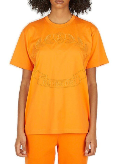 Burberry Logo Embroidered T-shirt Female Orange In Bright Orange
