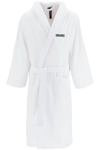 Dsquared2 Logo Hooded Bathrobe With Waist Belt In White Black (white)