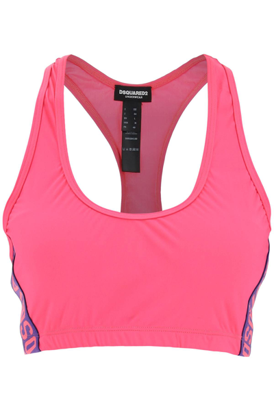 Dsquared2 Logo Tape Cotton Stretch Bra Top In Fuxia (fuchsia)