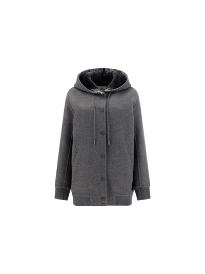 Fendi Hooded Coat In Grigio