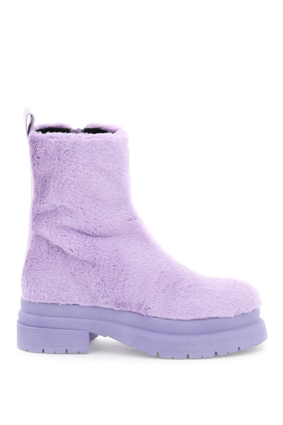Jw Anderson J.w. Anderson Faux Fur Ankle Boots In Light Pastel Purple Lilac (purple)