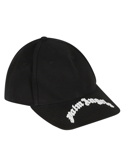 Palm Angels Black Curved Logo Cap In Black/white