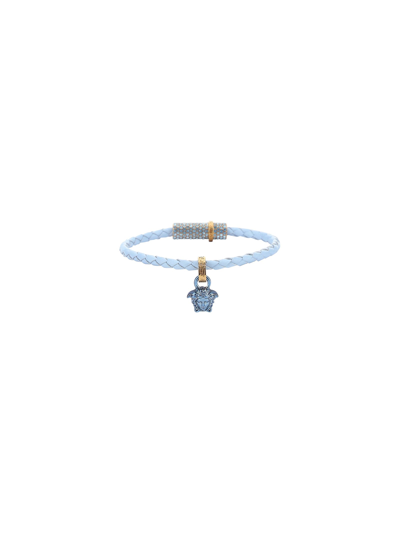 Versace Leather Crystal-embellished Bracelet In Blue