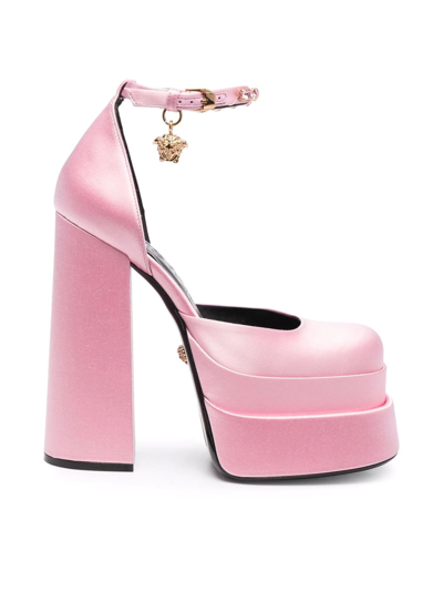 Versace Embroidered Strass Pumps In V Candy Gold