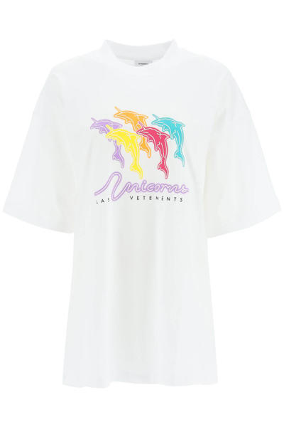 Vetements Unisex Dolphin-unicorn T-shirt In White (white)