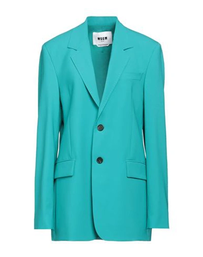 Msgm Woman Blazer Turquoise Size 0 Virgin Wool, Elastane In Blue