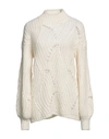 Agnona Woman Turtleneck Ivory Size L Cashmere, Silk In White