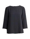 Emporio Armani Envers-satin Blouse With 3/4 Sleeves In Navy Blue