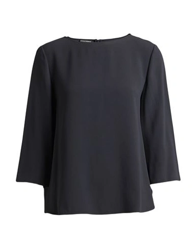 Emporio Armani Envers-satin Blouse With 3/4 Sleeves In Navy Blue