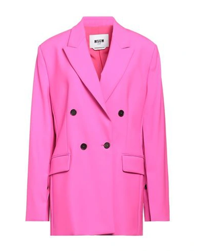 Msgm Woman Blazer Fuchsia Size 6 Virgin Wool, Elastane In Pink