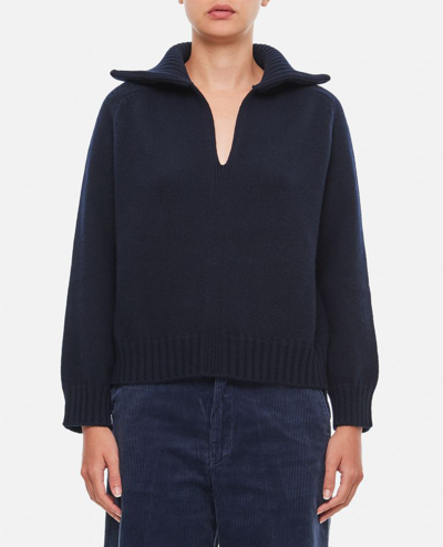 Plan C Wool Cashmere V Neck Jumper In Blue