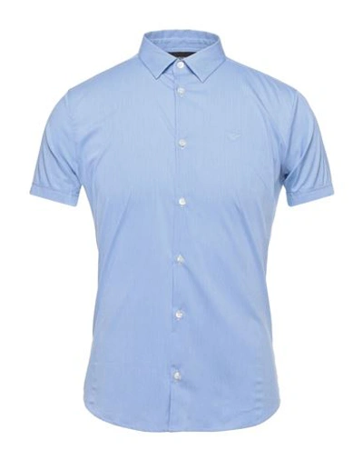 Emporio Armani Man Shirt Azure Size M Cotton, Polyamide, Elastane In Blue