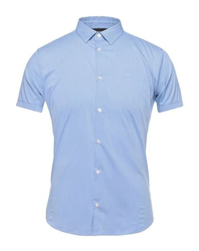 Emporio Armani Man Shirt Azure Size S Cotton, Polyamide, Elastane In Blue