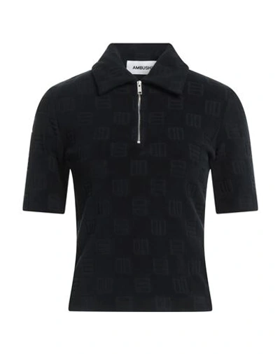 Ambush Woman Polo Shirt Midnight Blue Size Xs Cotton, Polyamide