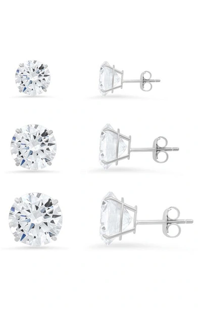 Queen Jewels 3-pack Cz Stud Earrings In Silver