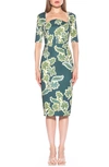 Alexia Admor Freya Sheath Midi Dress In Emerald Multi