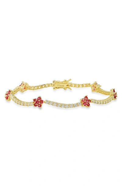 Queen Jewels Flower Station Tennis Bracelet In Gold