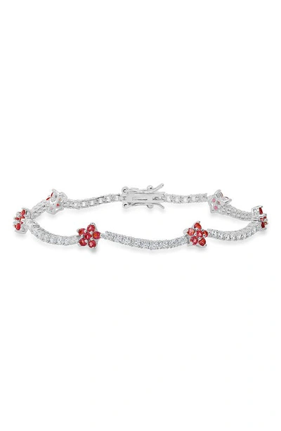 Queen Jewels Flower Station Tennis Bracelet In Silver