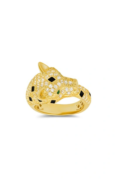 Queen Jewels Cz Pavé Panther Ring In Gold