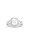 QUEEN JEWELS STERLING SILVER RADIANT CUT CUBIC ZIRCONIA HALO RING